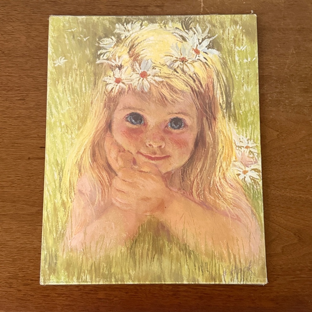Vintage 1960s Francis Hook Girl with Daisies Portrait Art - 11”x14” - Picture 1 of 7